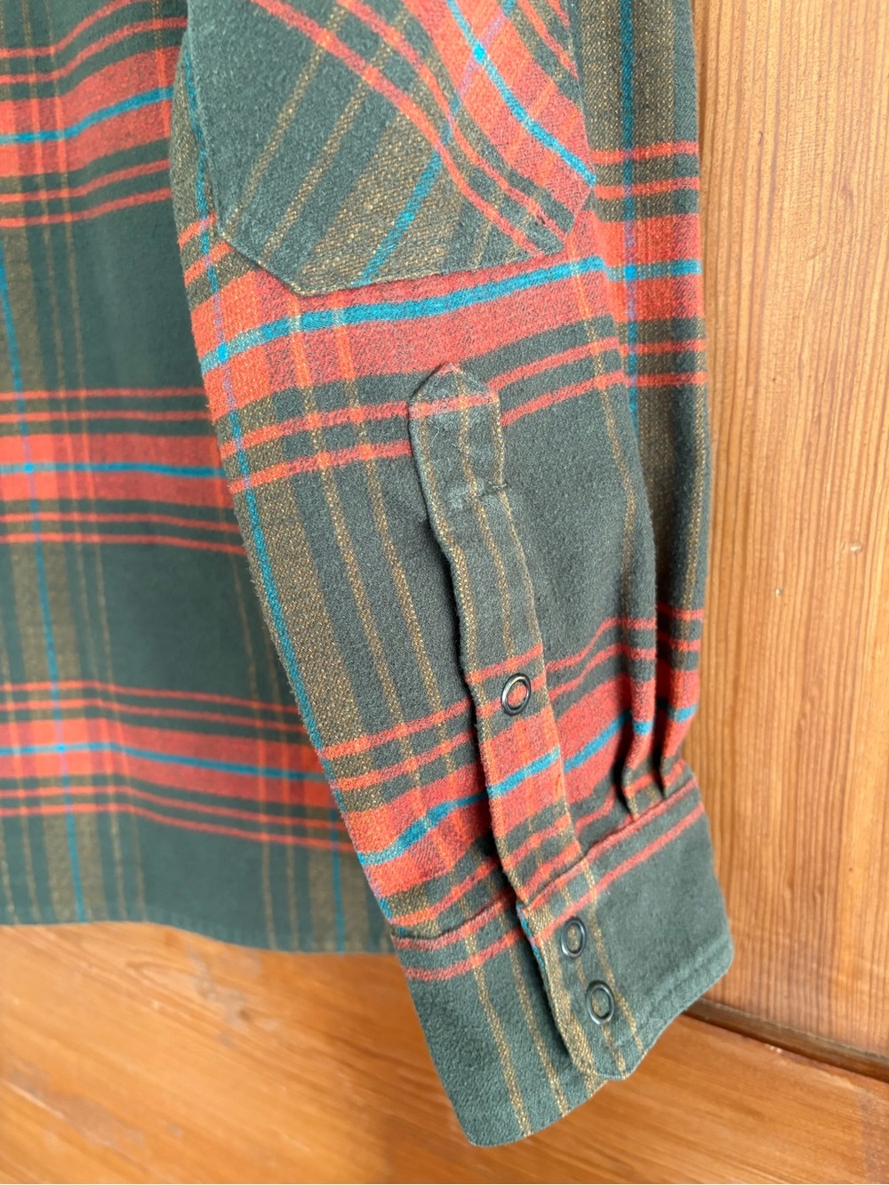 Men's LL Bean Brown Red Plaid Snaps Elbow Patches Wool Blend Shirt Size L - Picture 5 of 9
